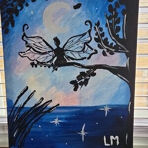 Fairy Silhouette Canvas Art - Blue and Black